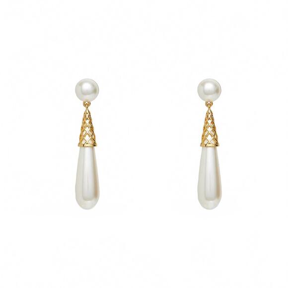 NEW LELE SADOUGHI women's gold cage drop earrings in pearl